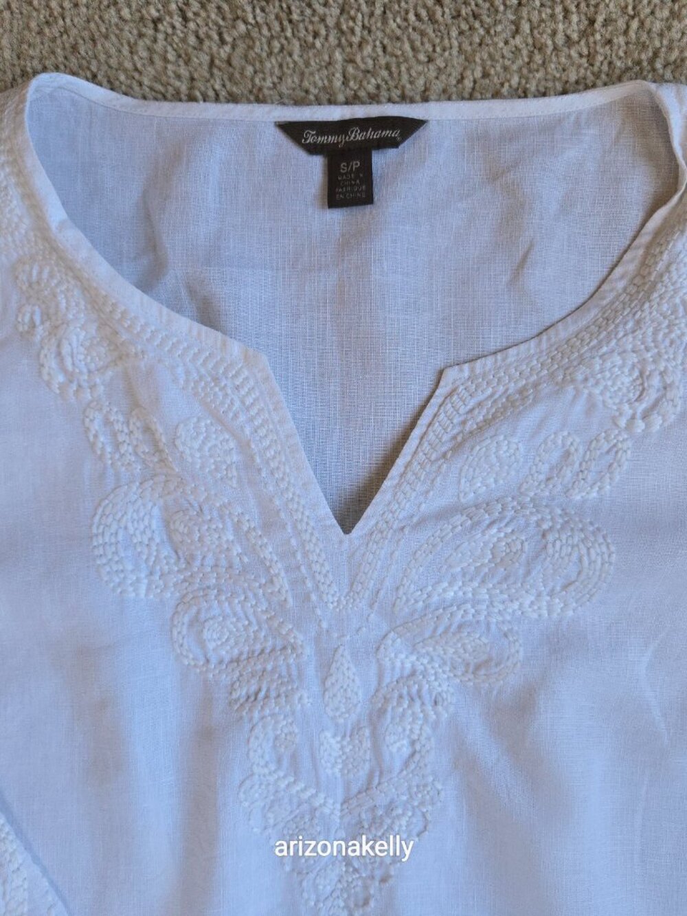 NWOT Linen Tunic Embroidered Split Hem Tommy Bahama Size Small - Picture 2 of 9